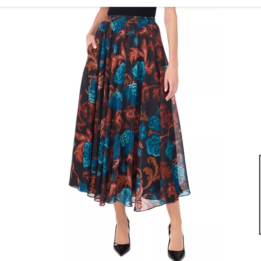 New Parker Maxi Skirt with Teal and Rust Floral Pattern